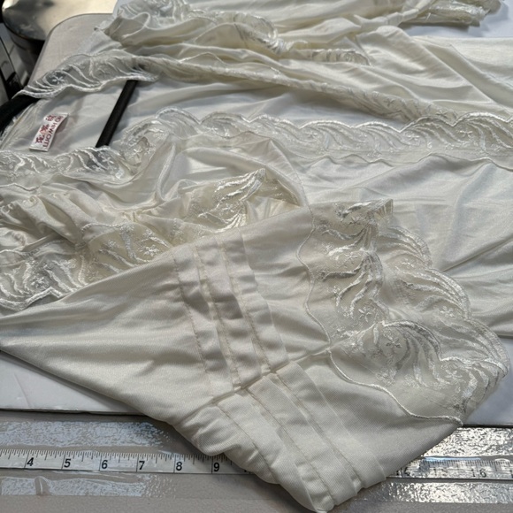 Vintage cream white lace robe puff sleeve maxi fairy nylon coquette girl boho - Picture 14 of 16